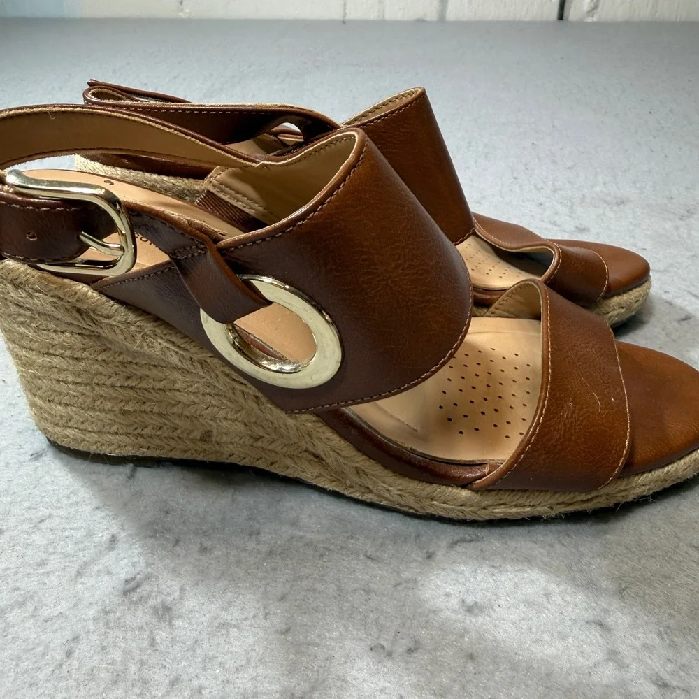 Abella Wedge Sandals Women Size 8.5 Brown Espadrille Platform True Comfort Shoes